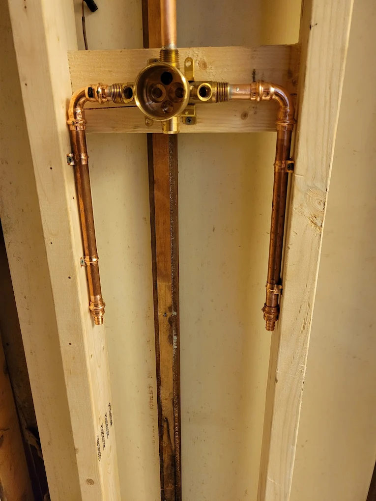 Copper shower valve rough-in plumbing