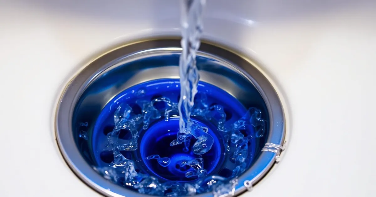 Water flowing into a clean stainless steel sink drain